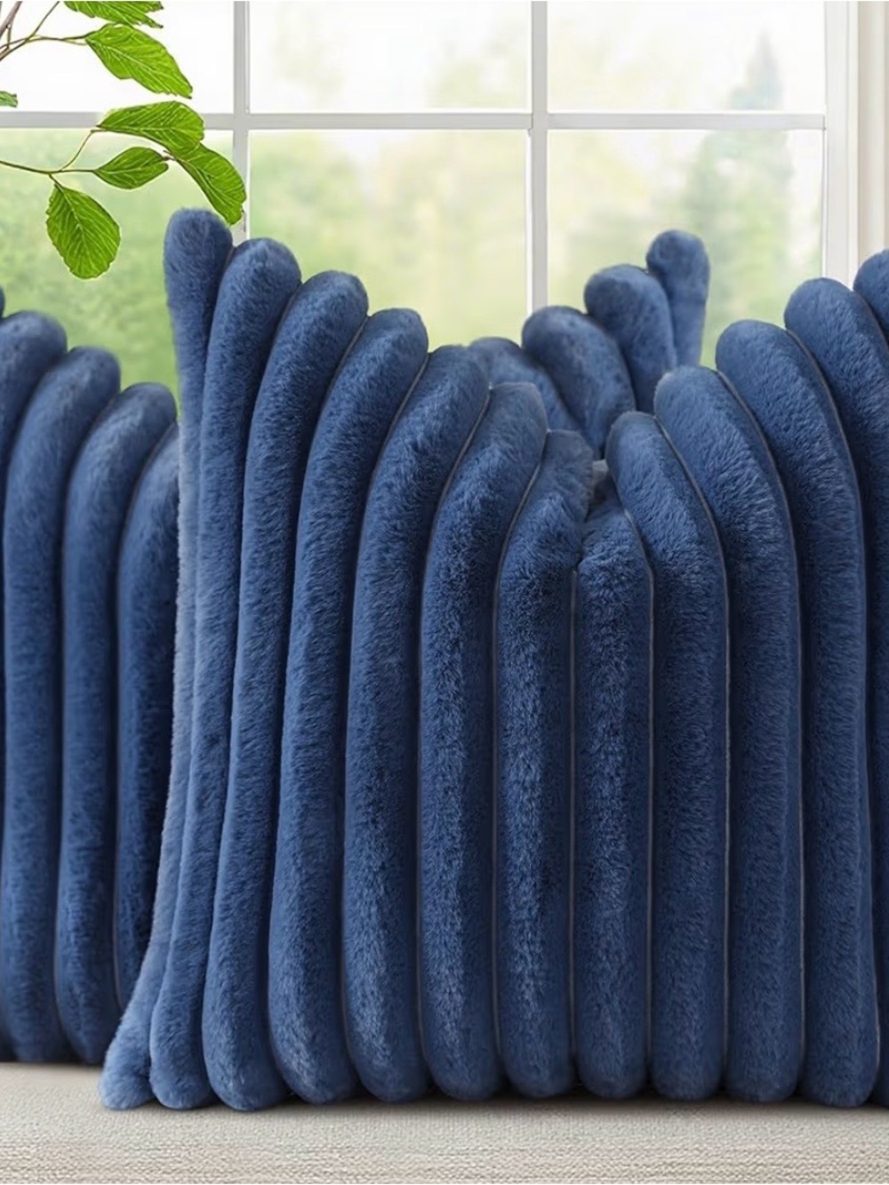 Plush Navy Blue Decorative Throw Pillow Covers (2)